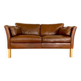 Canapé 2 places Stouby vintage danois du milieu du siècle en cuir cognac foncé