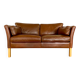 Vintage Danish mid-century dark cognac leather 2 seater Stouby sofa