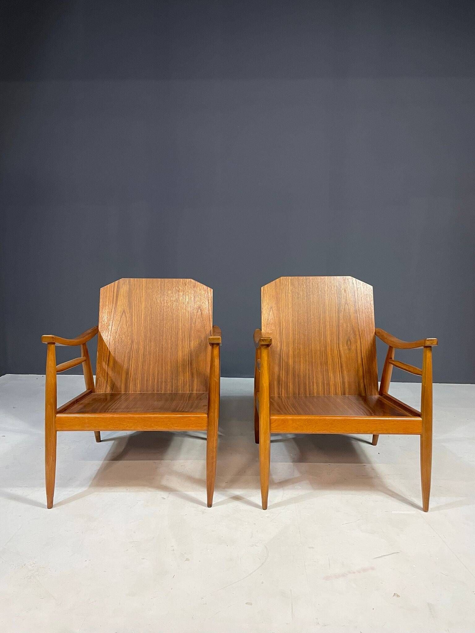 Pair of modern mid-century lounge chairs, Czechoslovakia, 1960s