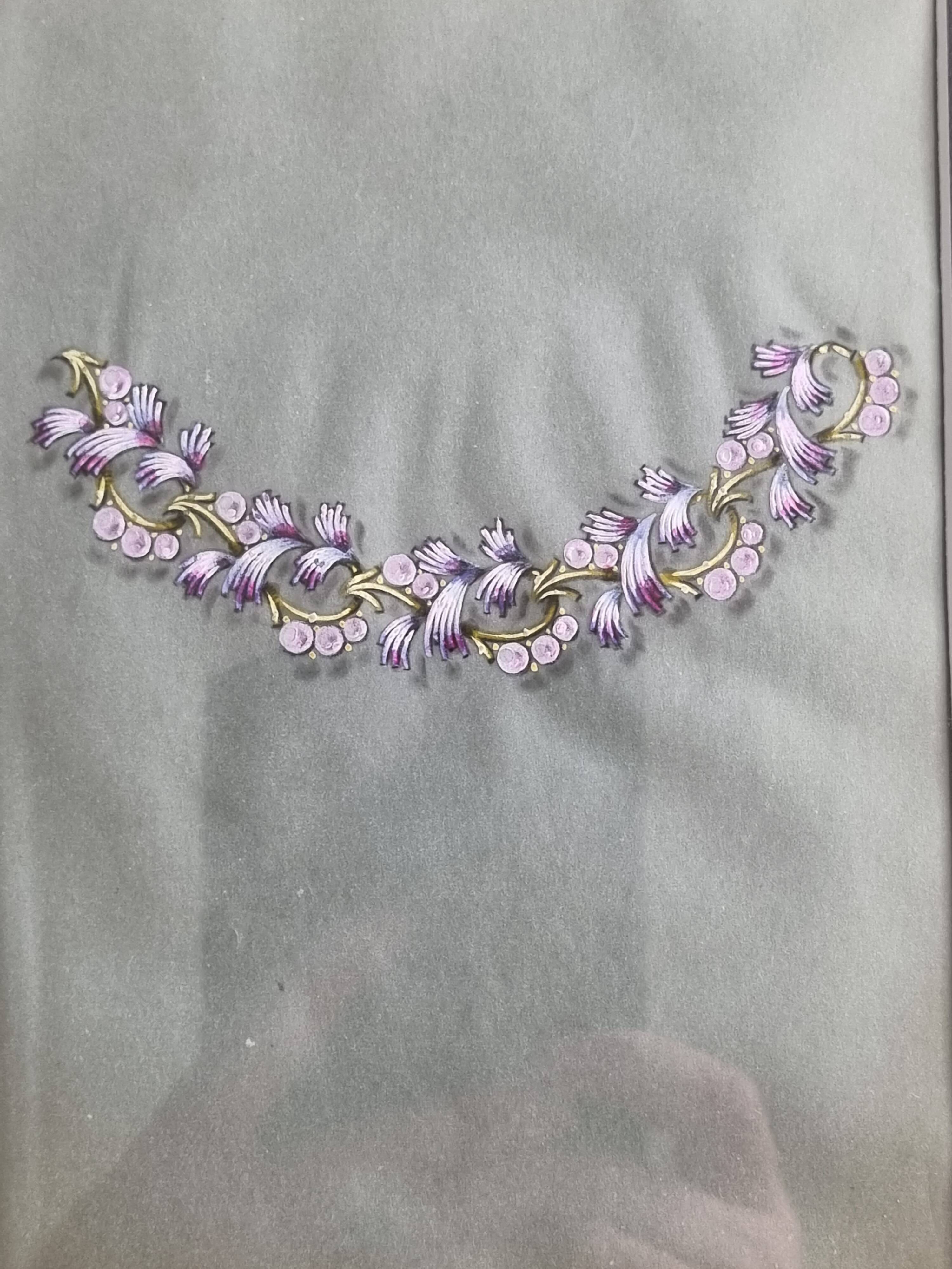 Art Deco Gouache 1930 – Framed Floral Necklace Prototype 23×28 cm