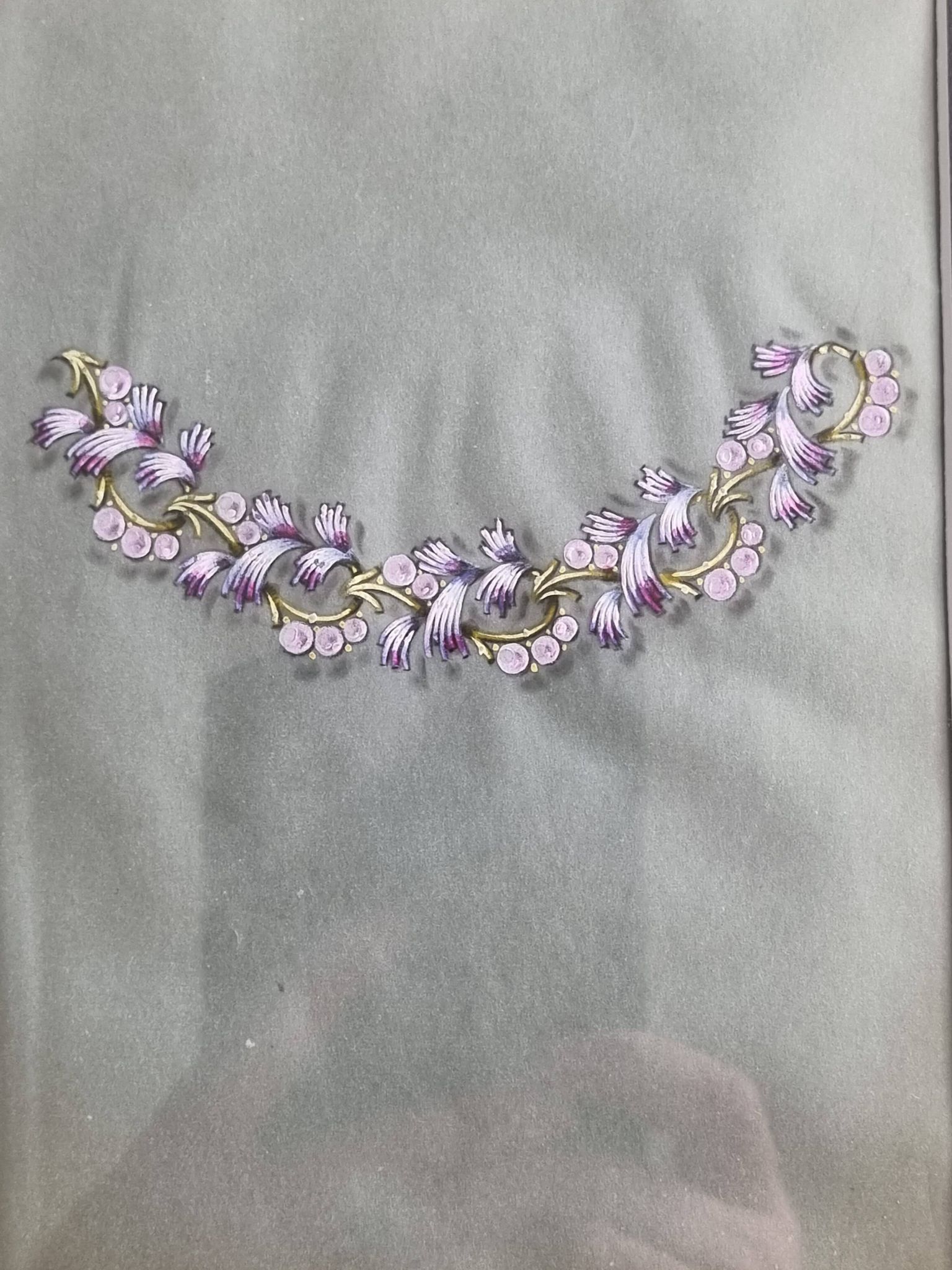 Art Deco Gouache 1930 – Framed Floral Necklace Prototype 23×28 cm