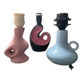 Trio de pieds de lampes vintage en céramique