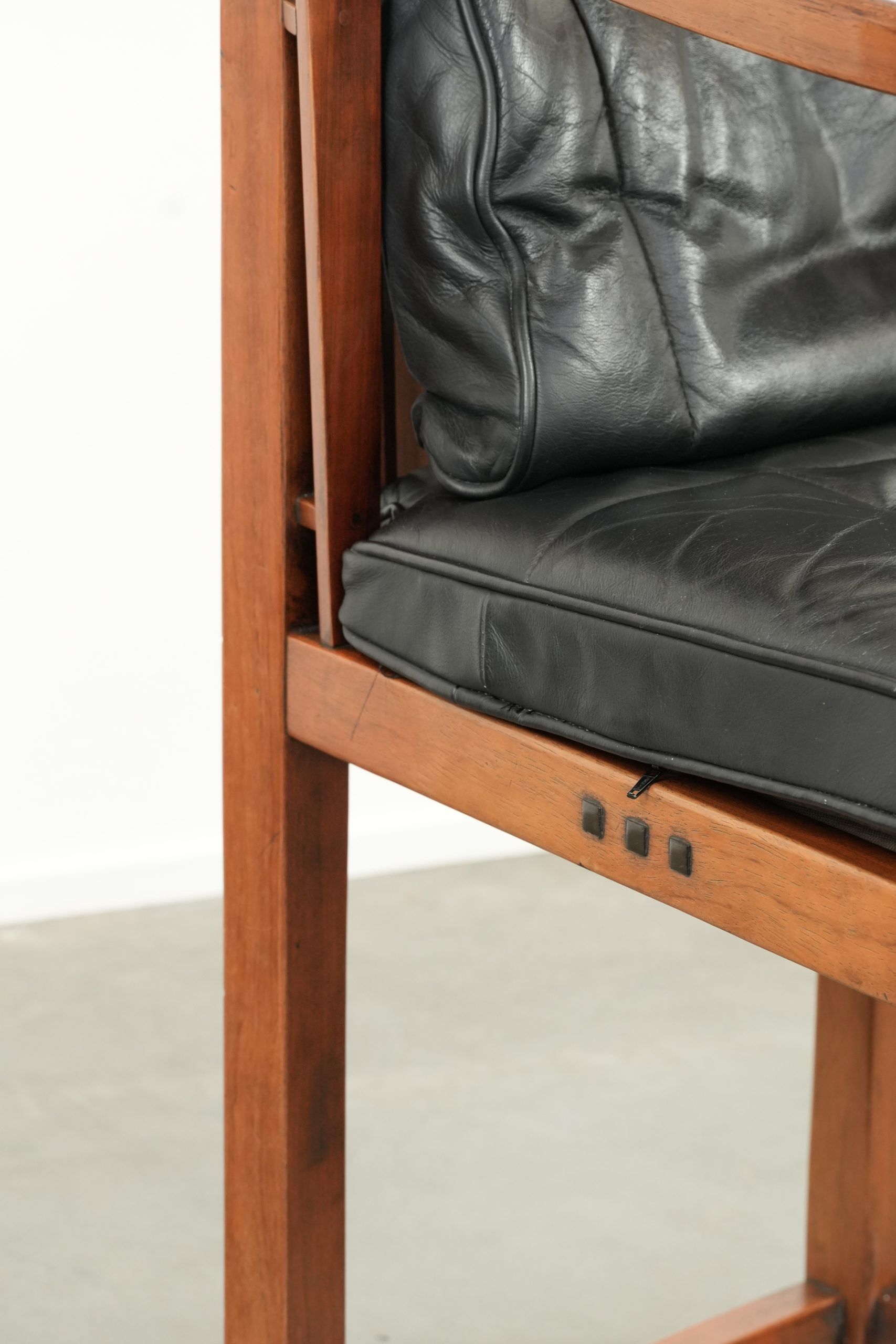 Black leather Art Deco design dining/side/desk chair with armrests