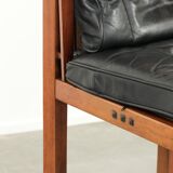 Black leather Art Deco design dining/side/desk chair with armrests