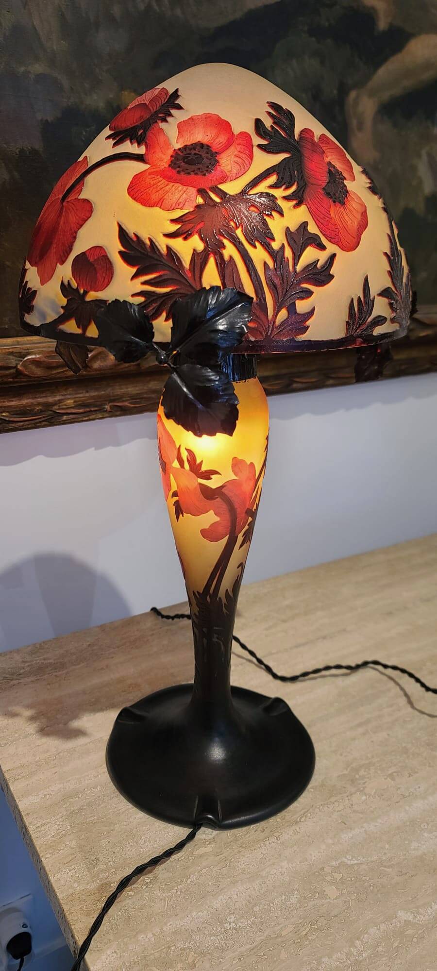 Muller Frères, Lunéville, Lampe « Anémones »  en verre., circa 1920