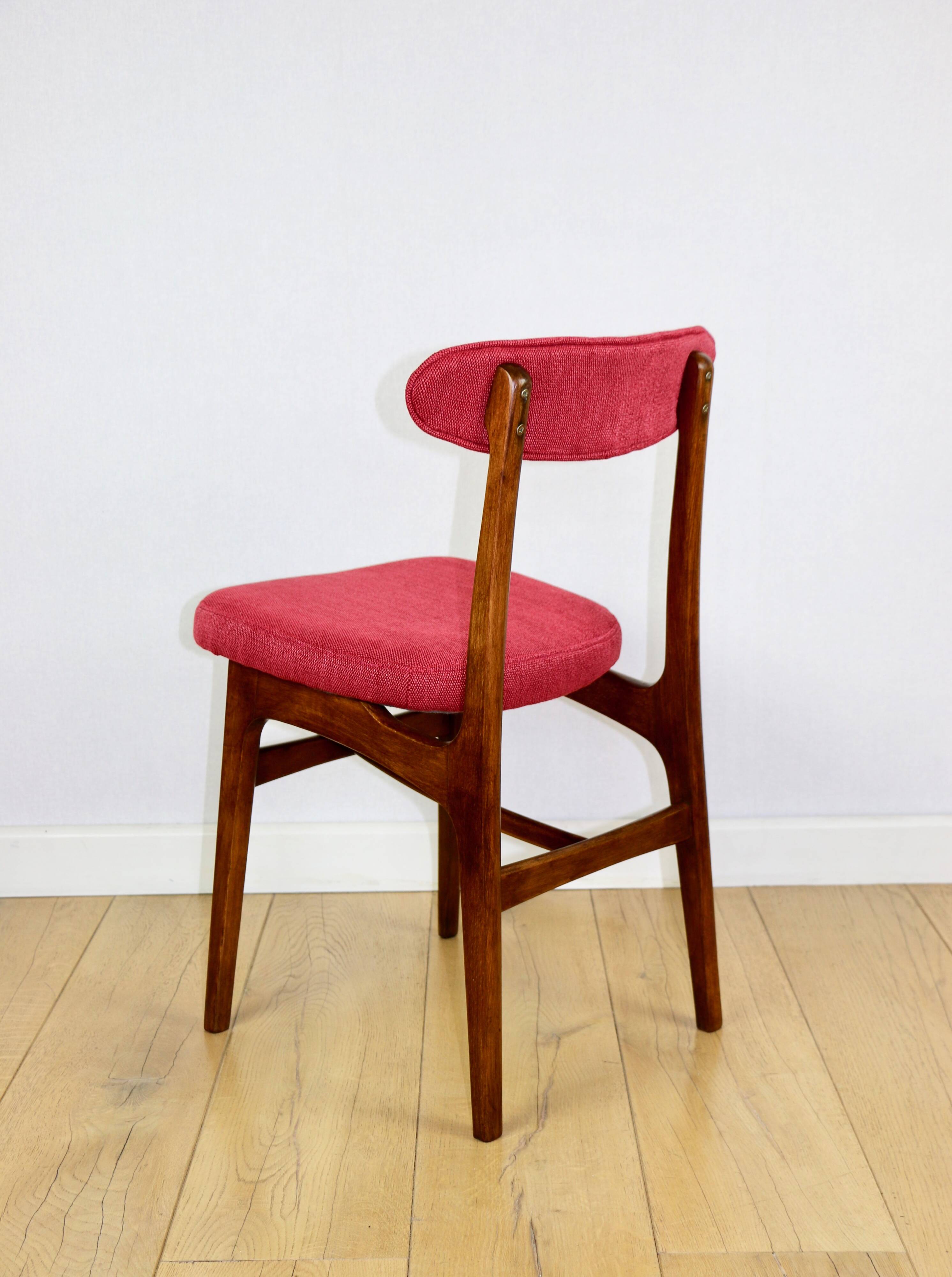 Vintage Hałas upholstered chair in raspberry strawberry vintage colour