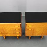 1960s František Mezulaník mid-century maple nightstands with black glass tops