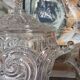 Antique glass compotier on metal stand