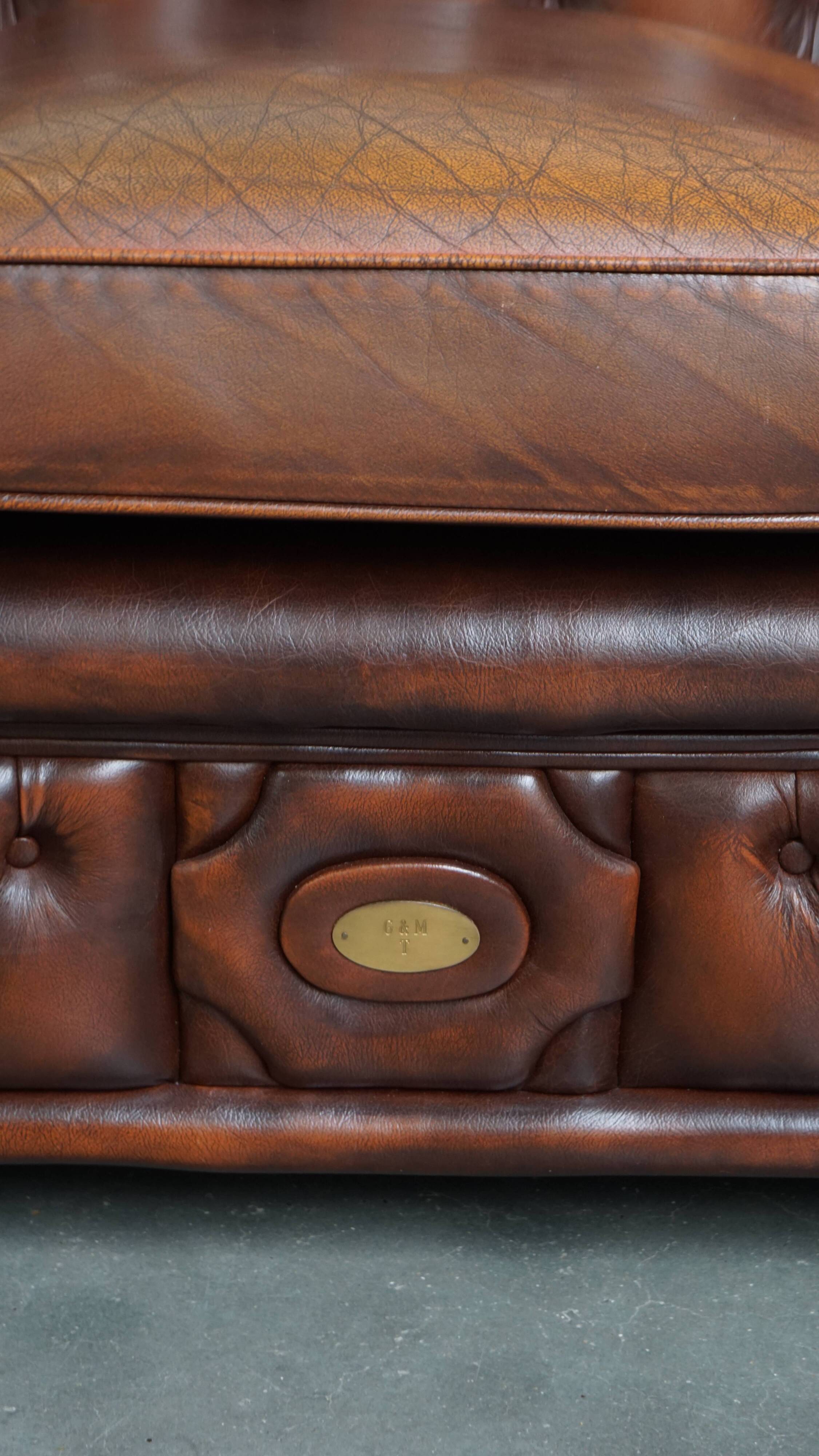 Chesterfield 2.5 seater sofa in brown English cowhide leather