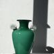 Green glass vase with a blown glass handle, Art Deco.