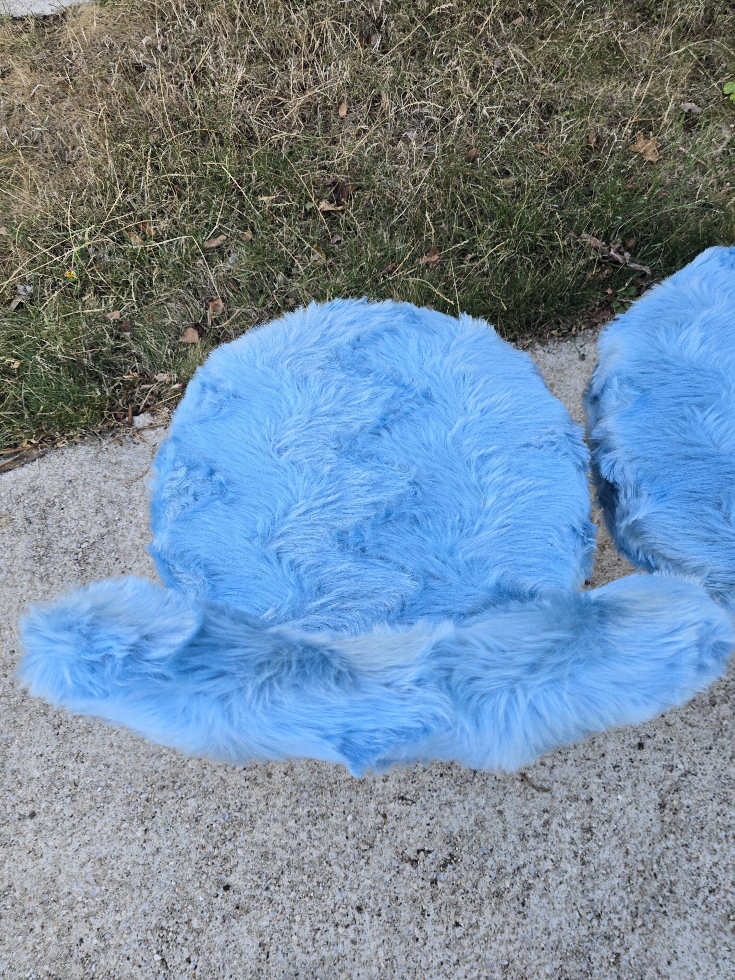 paire de chaises Pelfran fausse fourrure bleue - vintage