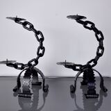 Pair of Brutalist Candlesticks "Chains", Italy, 1960