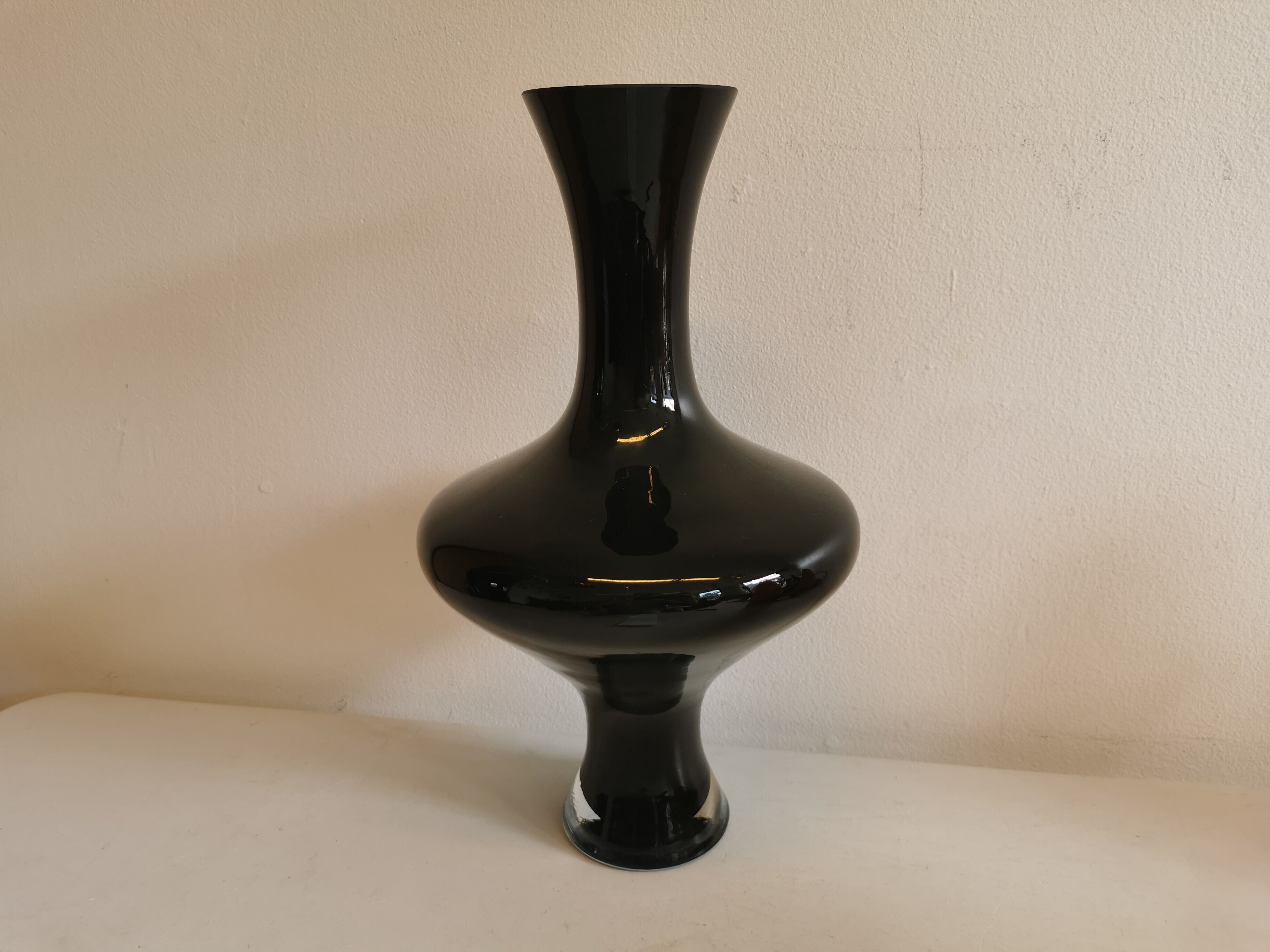 Large Danish glass vase in deep purple/black colour..