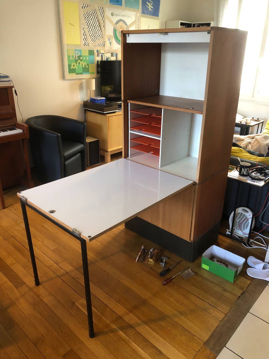 1970s teak veneered secretary