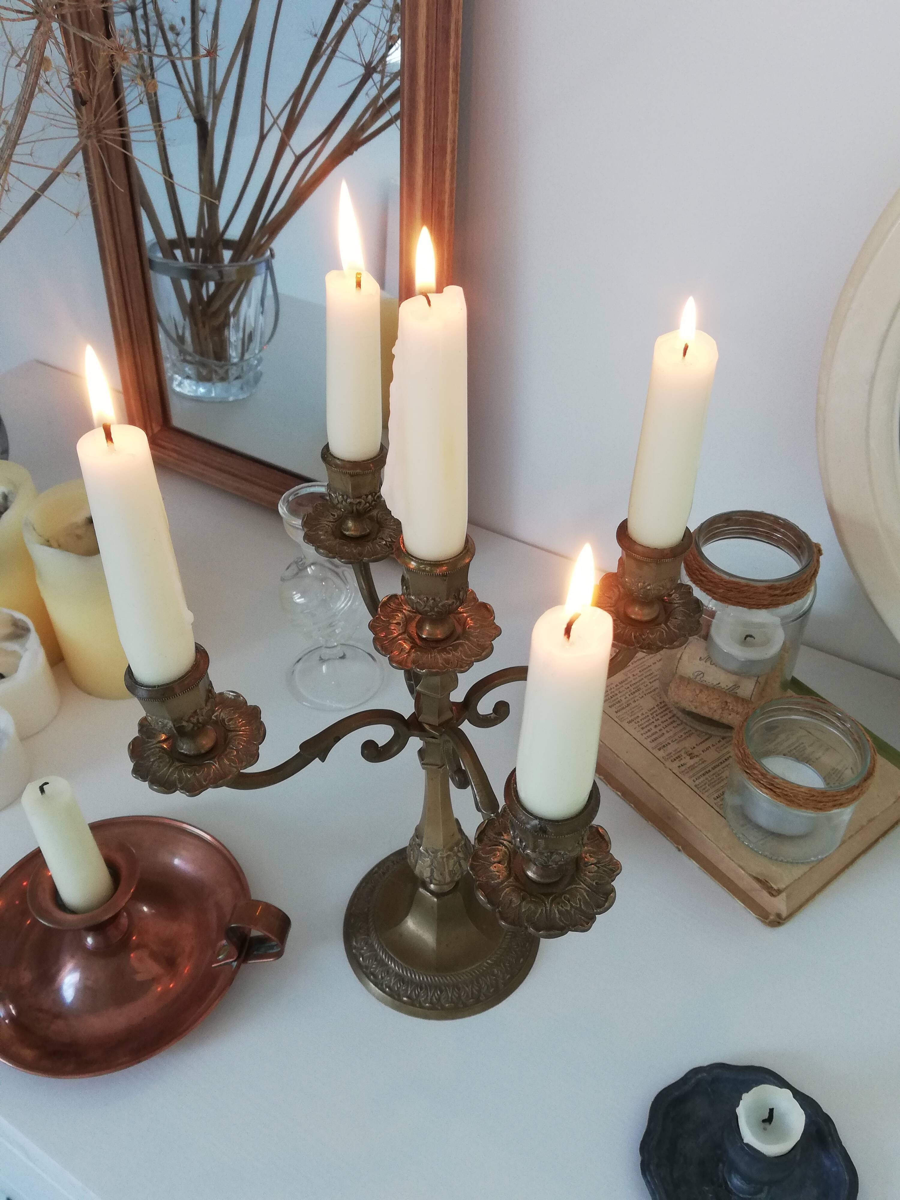 Vintage brass chandelier 5-burner