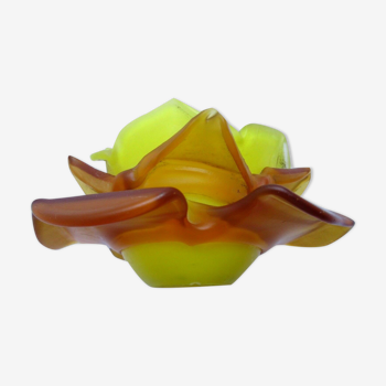 Tulip for lamp or wall lamp in yellow and amber glass paste, a ROSE with 13 petals