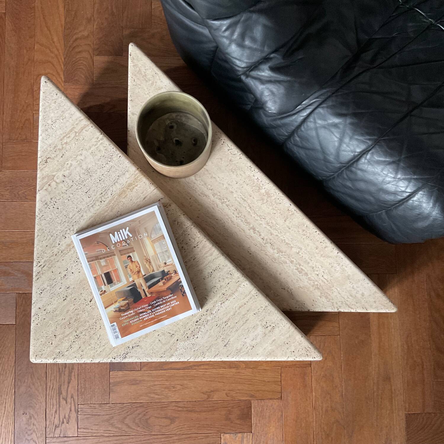 Ligne Roset vintage travertine nesting coffee tables