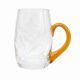 Half-pint mug engraved with floral motifs and with an amber glass handle