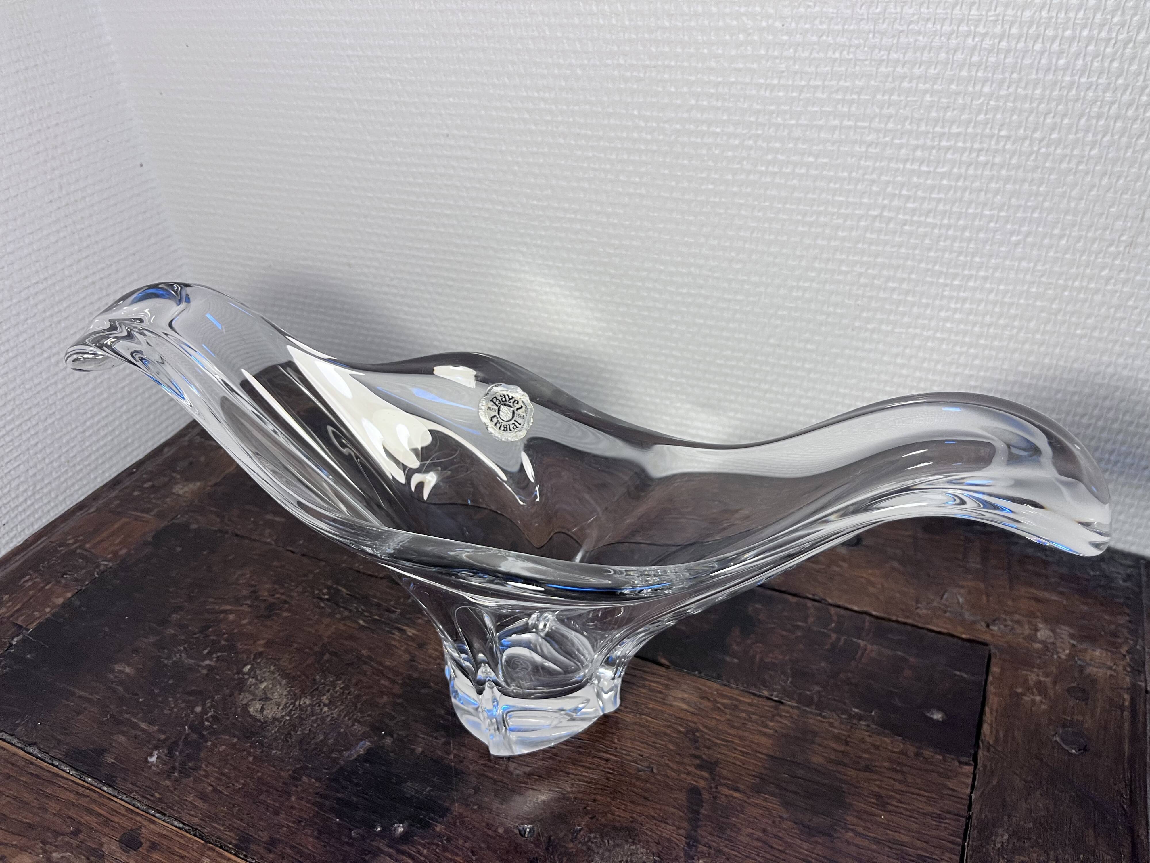 Large signed Bayel crystal bowl – Mid-century organic design