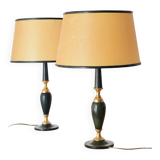 Duo of Le Tanneur lamps in leather and brass