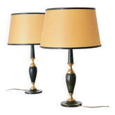 Duo of Le Tanneur lamps in leather and brass
