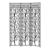 Paravent en fer forgé noir, motif floral ajouré, 3 panneaux