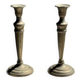 Pair of classic candlesticks in patinated gold metal H25