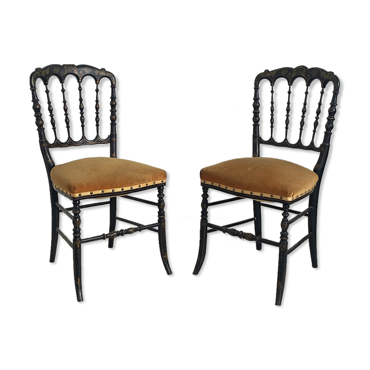 Pair of Napoleon III chairs called "Chiavari" in blackened wood