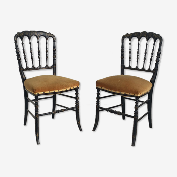 Pair of Napoleon III chairs called "Chiavari" in blackened wood