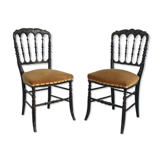 Pair of Napoleon III chairs called "Chiavari" in blackened wood