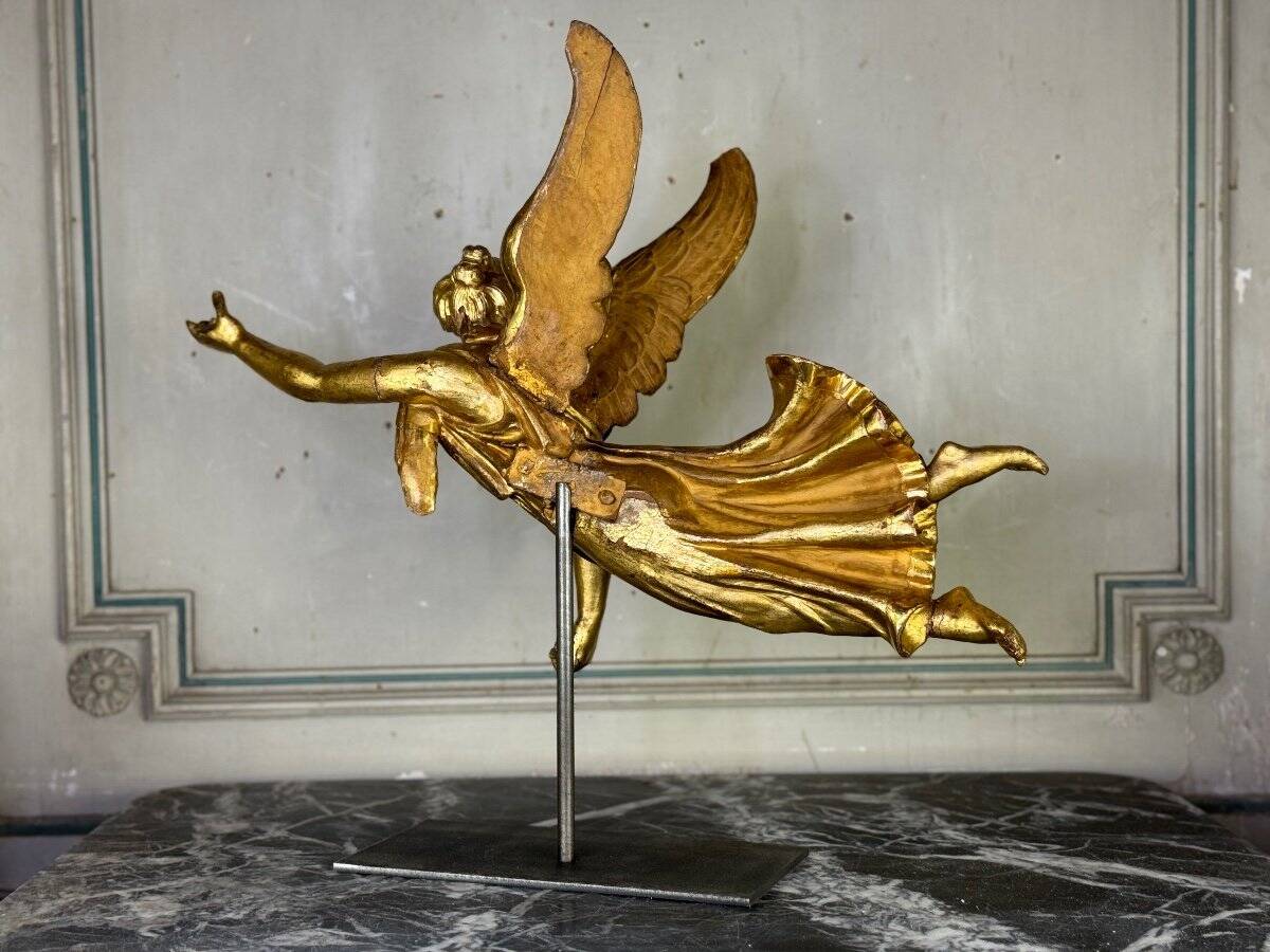 Gilded wooden sculpture, draped angel, Austria around 1800