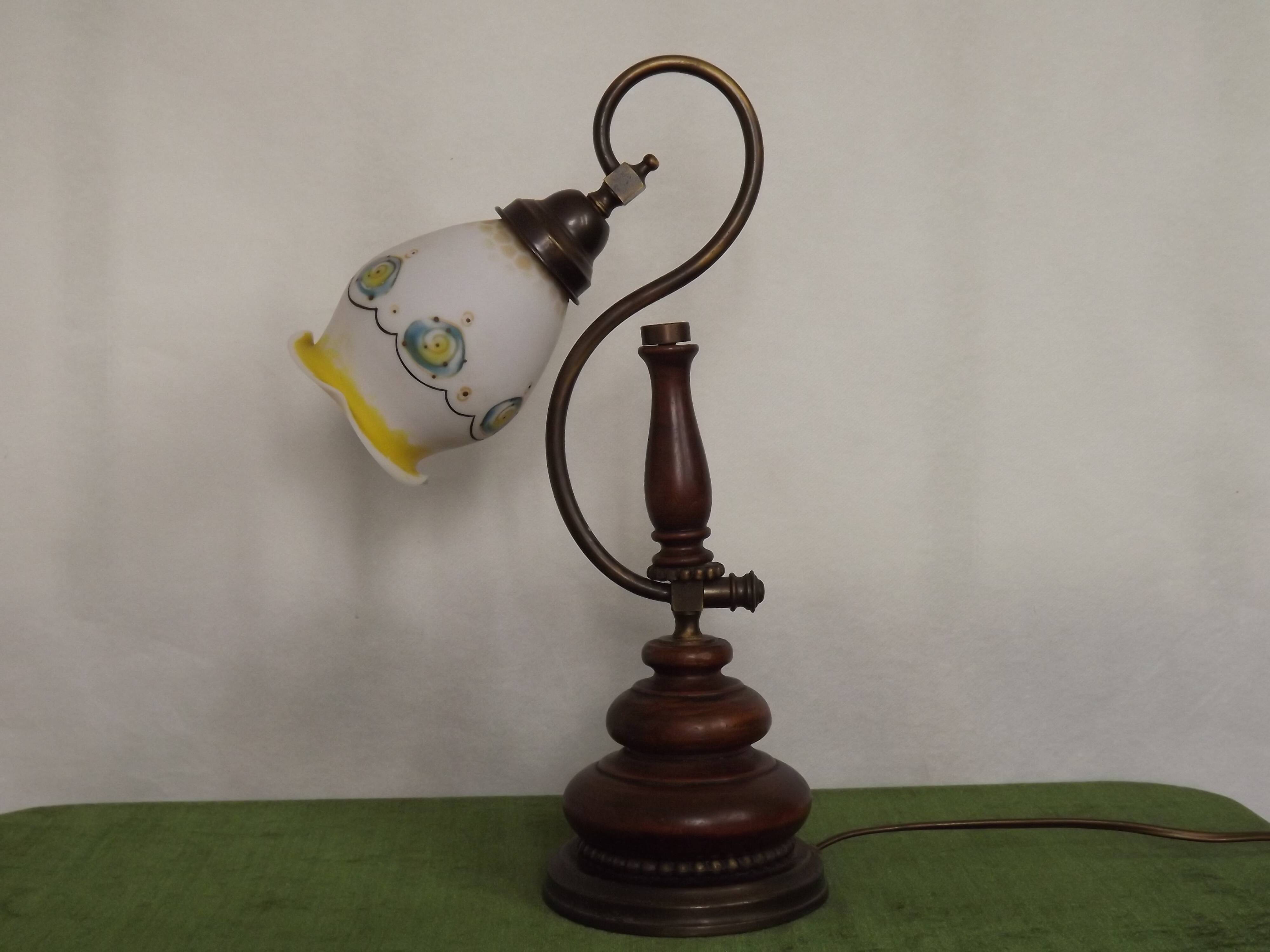 Wood and opaline glass lamp