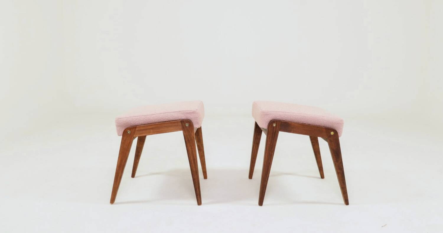 Vintage pink boucle tabouret modern design set of 2