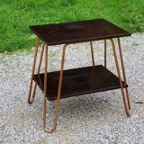 Vintage double wooden side table with copper base from the 50s