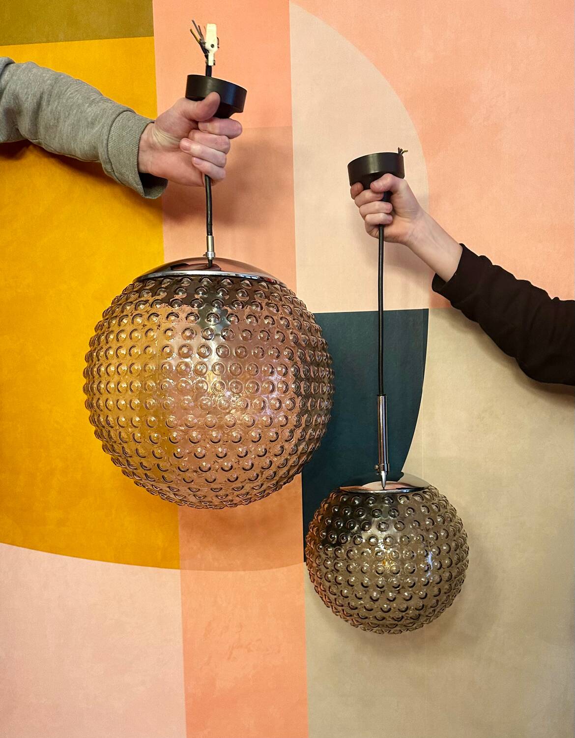 Pair of vintage chandeliers Design Motoko Ishi Rolf Kruger