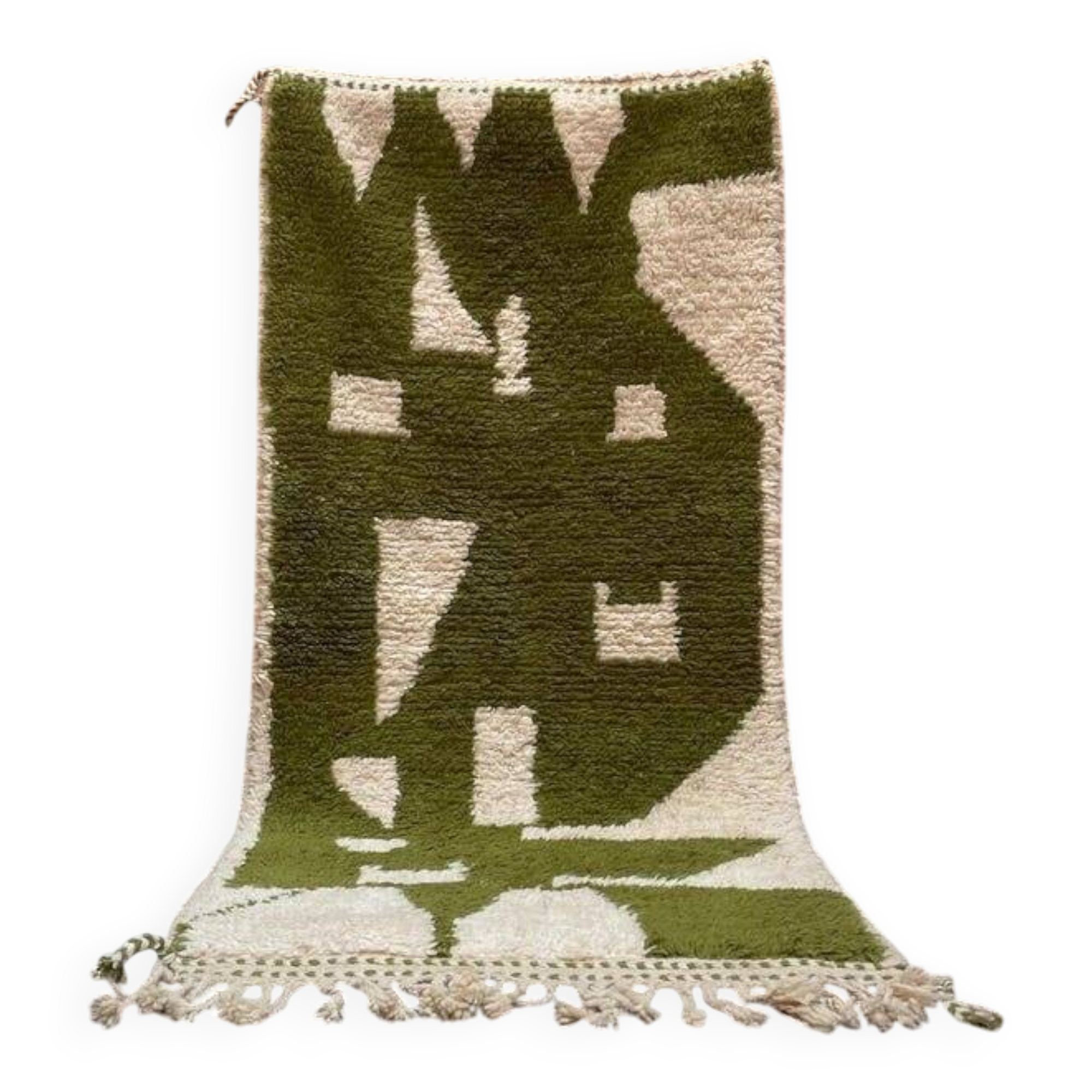 Handmade pure wool traditional green rug 140 x 260 cm
