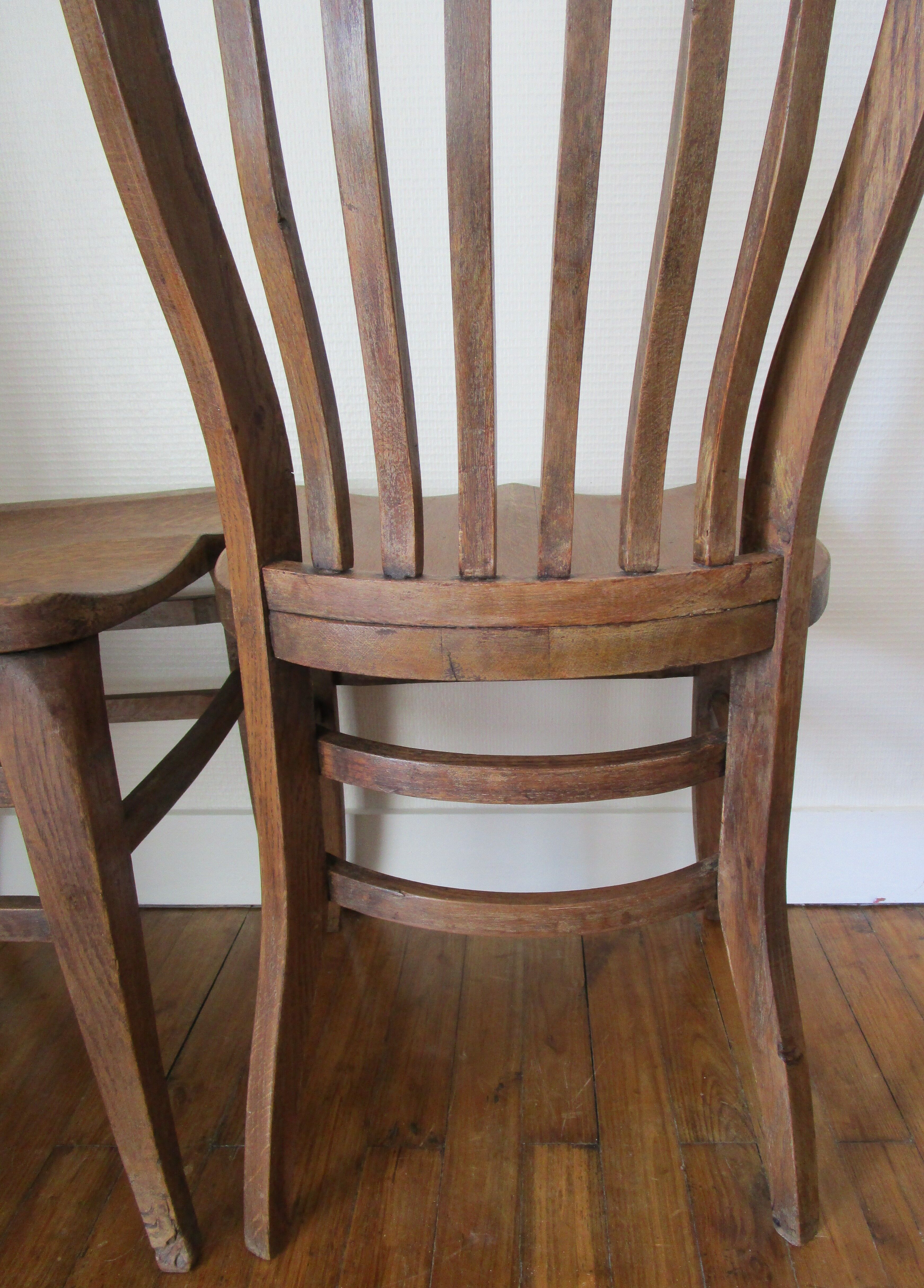 Two chairs solid oak patinated early twentieth century