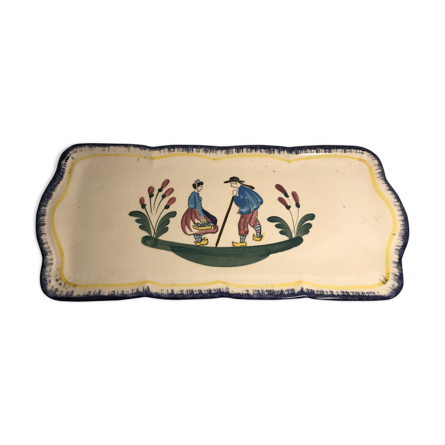 Old quimper pottery dish + drawing the val andré made in france vintage