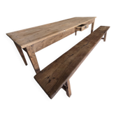 Solid pine farmhouse table and its bench - 19th century - Authentic patina