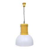Industrial White Plexiglass and Yellow Varnished Aluminum Pendant, Italy