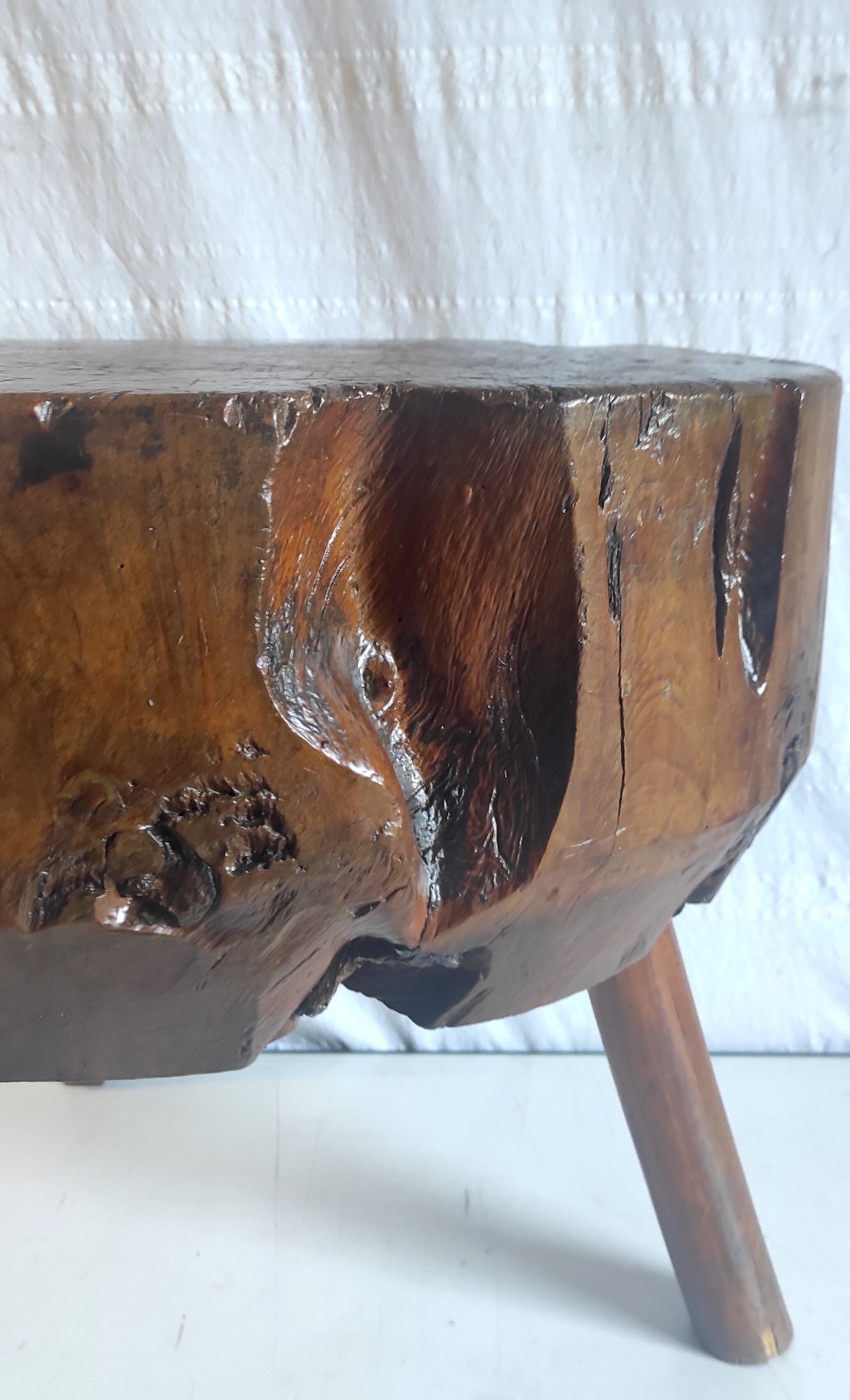 Brutalist solid oak side table – 40s/50s