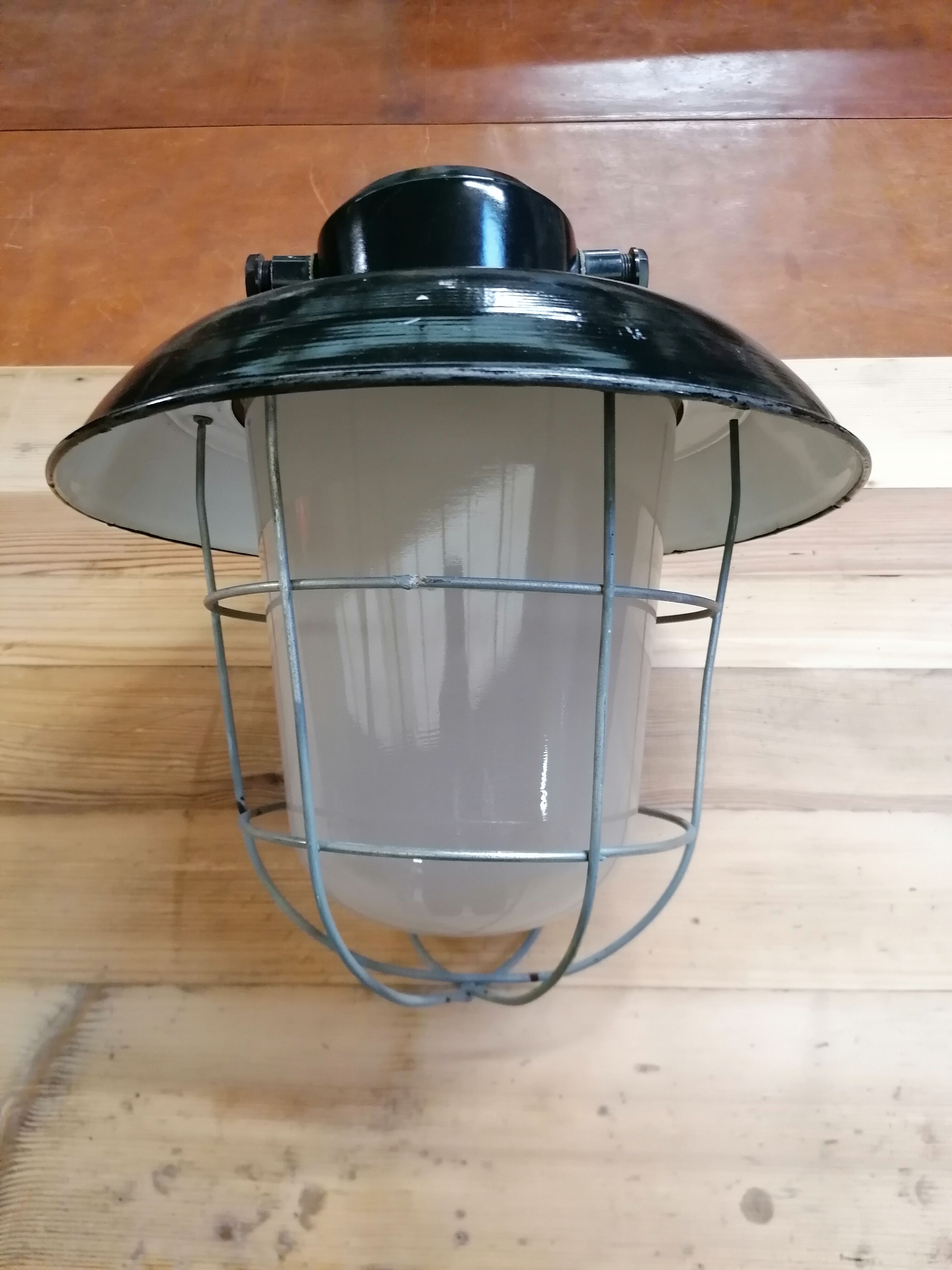 Set of 3 vintage Czech industrial pendant lights, 1950s
