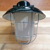 Set of 3 vintage Czech industrial pendant lights, 1950s