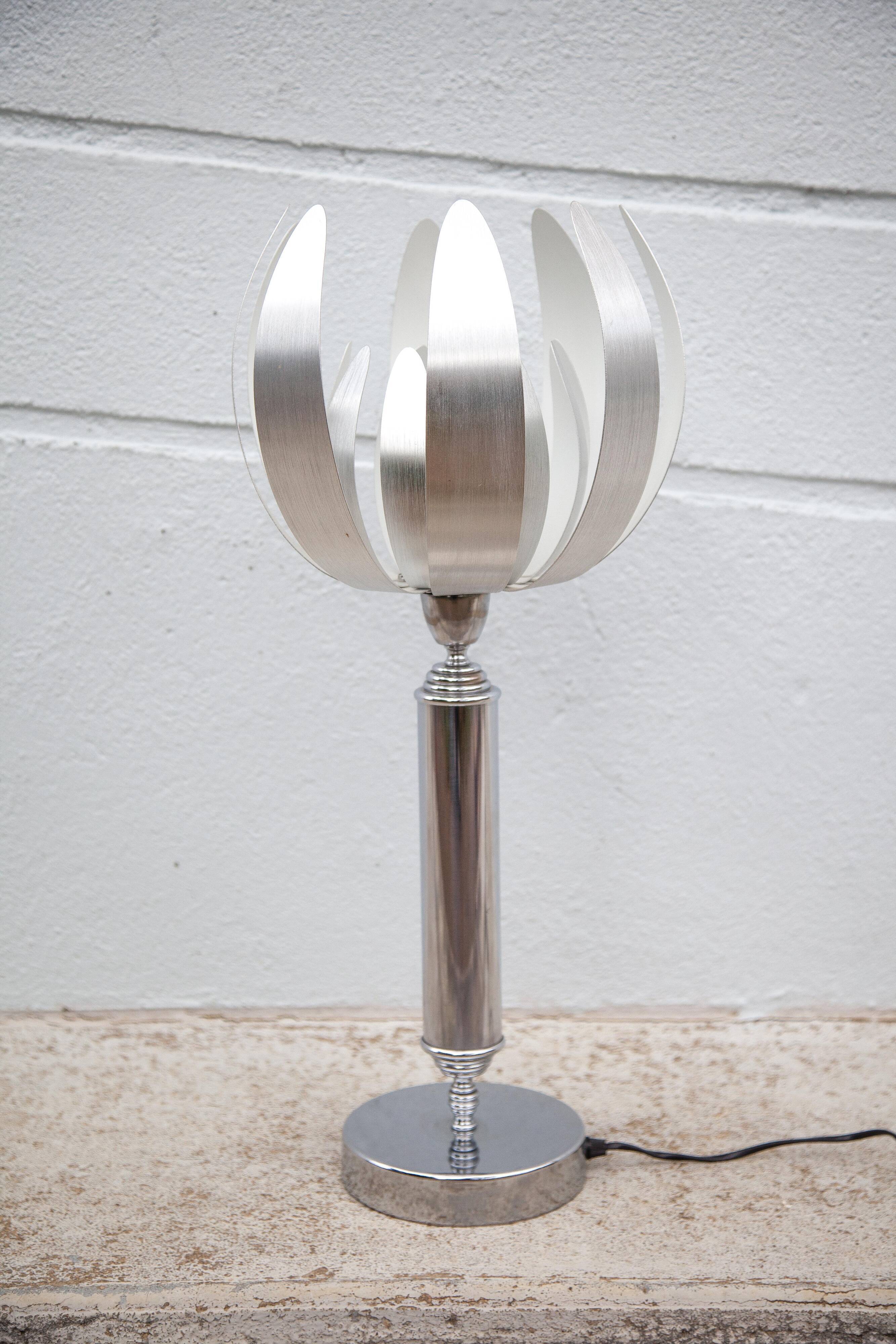 Vintage lamp, table lamp, chrome lamp with brushed steel blades, flower lamp, design lamp