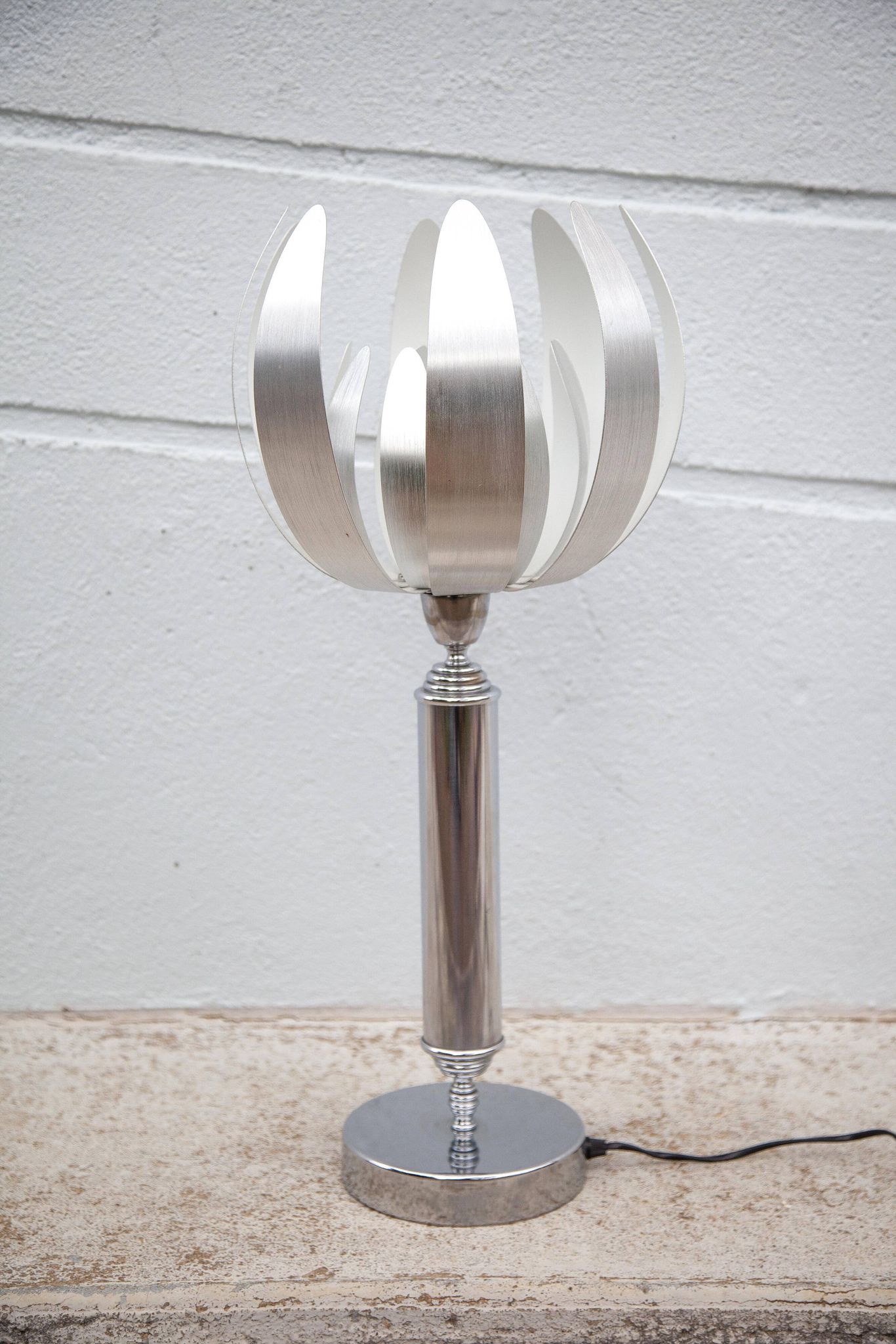 Vintage lamp, table lamp, chrome lamp with brushed steel blades, flower lamp, design lamp
