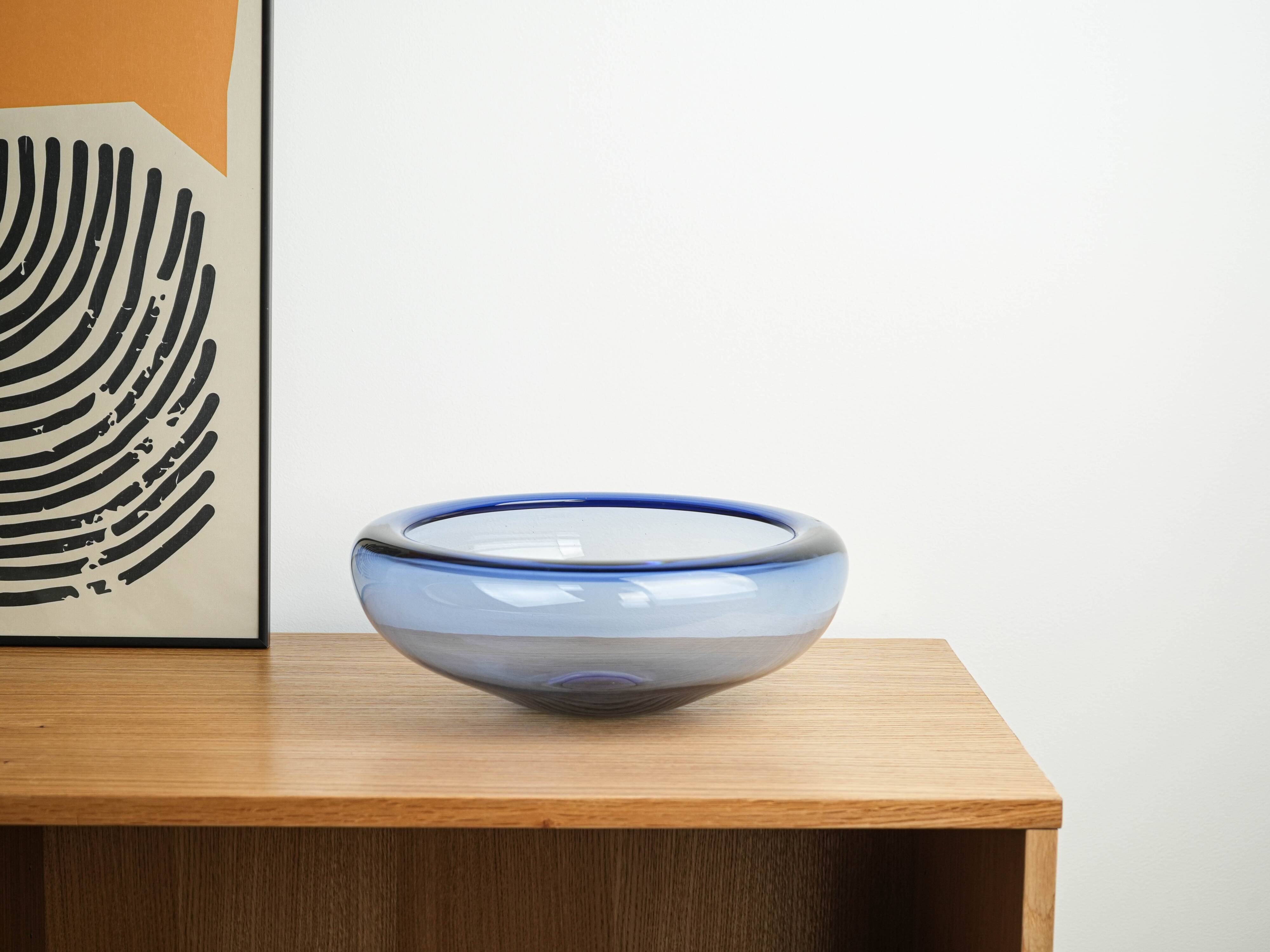 Blue glass bowl, Danish design, 1970s, manufactured by Holmegaard