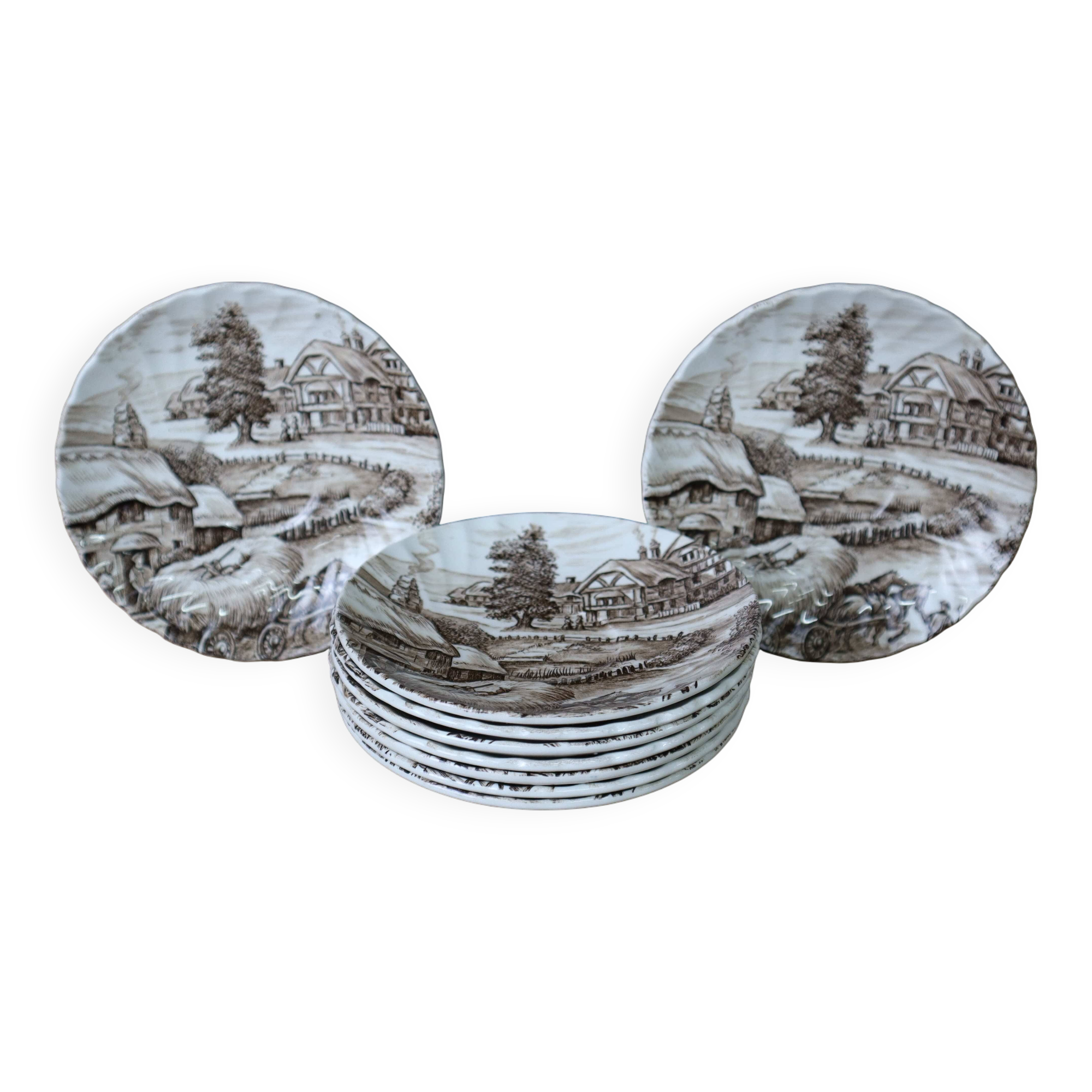 Set of 9 Vintage English Staffordshire 'HAYRIDE' Coasters