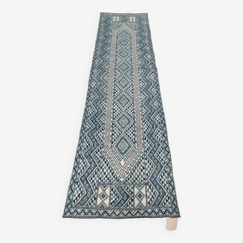 White and blue margoum rug hand-woven in natural wool