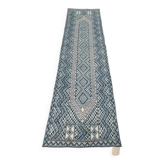 White and blue margoum rug hand-woven in natural wool