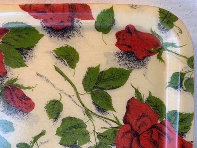 Vintage fiberglass tray 60's floral pink pattern